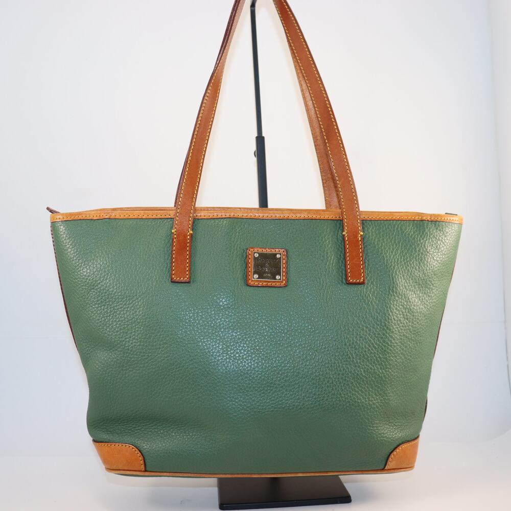 Dooney & Bourke Green Leather Tote with Brown Trim